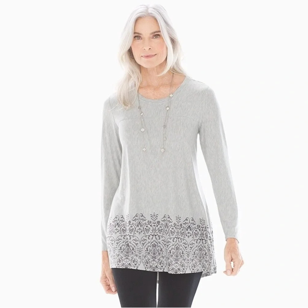 Soma Soft Jersey Long Sleeve Yolk Tunic Women’s XS Heather Frost Border